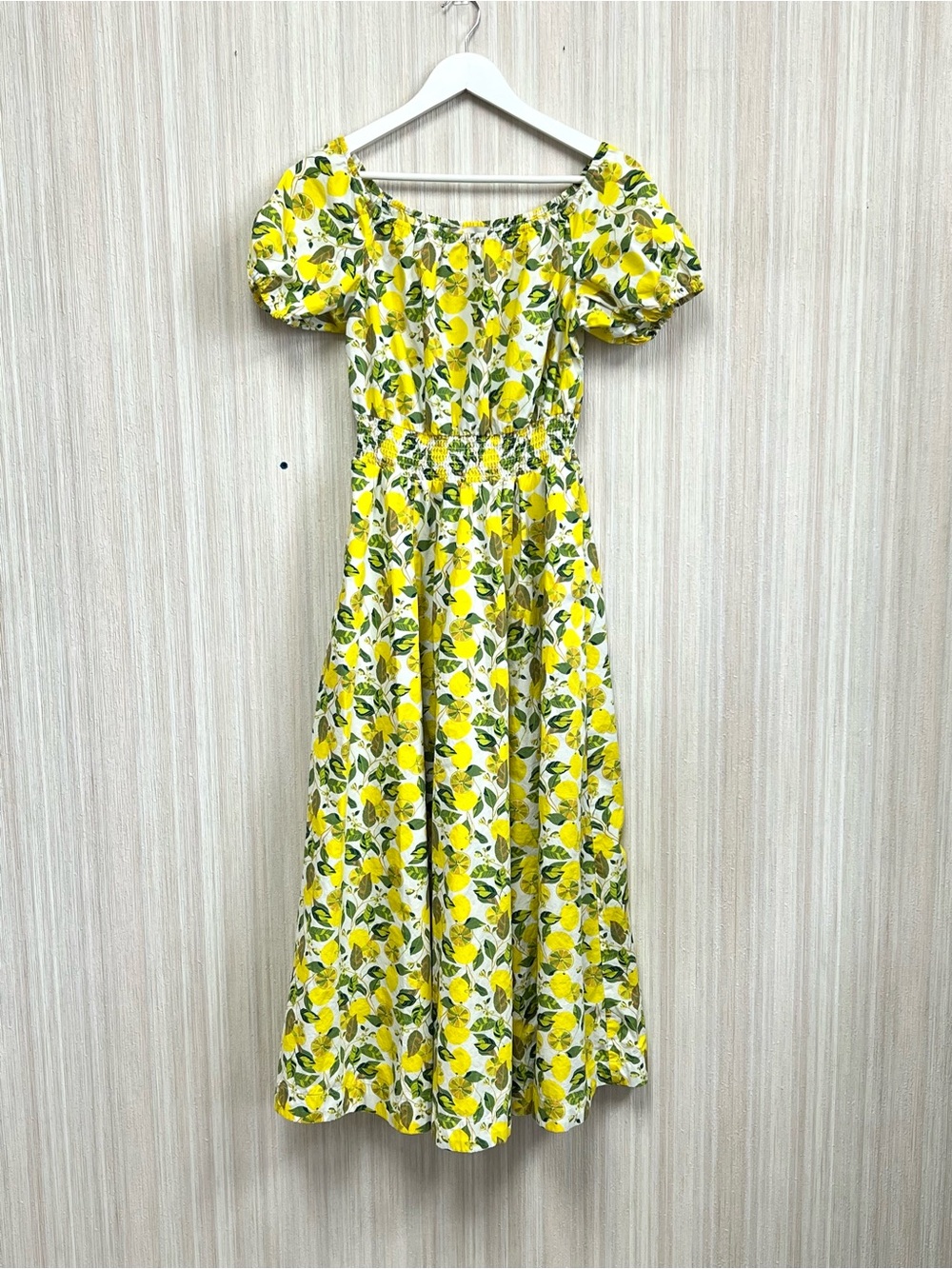 Boden Lemon Vine Print Smocked Maxi Dress Size 4 Yellow Green Ivory - Picture 3 of 10